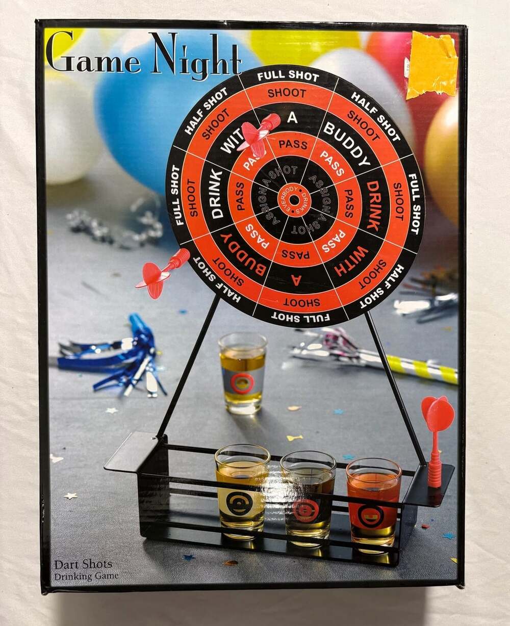 Game Night Dart Shots Drinking Game with Magnetic Dartboard and Shot Glasses